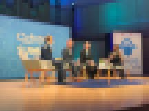 (From left to right) Utah Military Academy Cadet Camille Kaiser, U.S. Air Force Junior ROTC Chief of Program Development Todd Taylor, Steve Karrick of Hill Air Force Base in Utah and CSforALL Teachers community member Tina Boyle Whyte discuss a new partnership between JROTC and CSforALL. Credit: Meg Hamel.